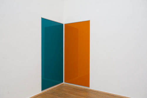 Ohne Titel, 2012, Lack auf Glas, 190 x 90cm (2 teilig)